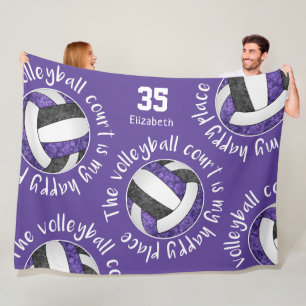 Purple black volleyball court her happy place fleece blanket