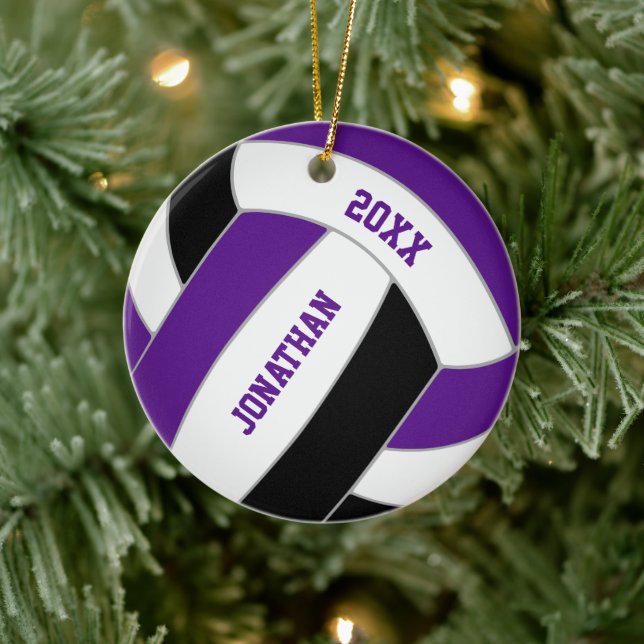 Purple black volleyball team colours personalised  ceramic tree decoration (Tree)