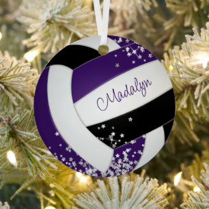 purple black volleyball with tiny silver stars metal tree decoration