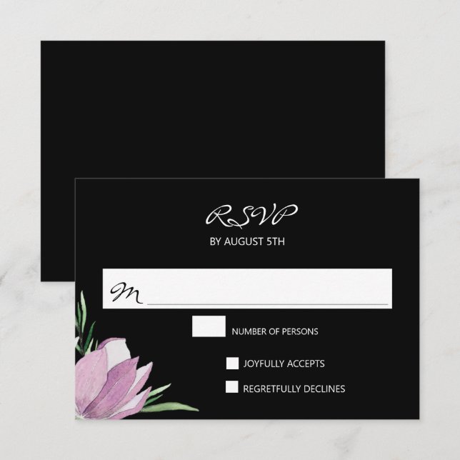 Purple Black Watercolor Floral RSVP Cards (Front/Back)
