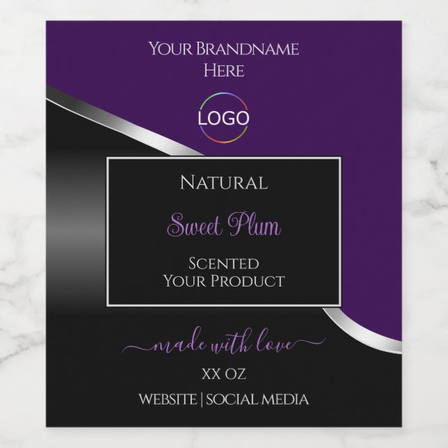 Purple Black Wavy Silver with Logo Product Labels (Single Label)