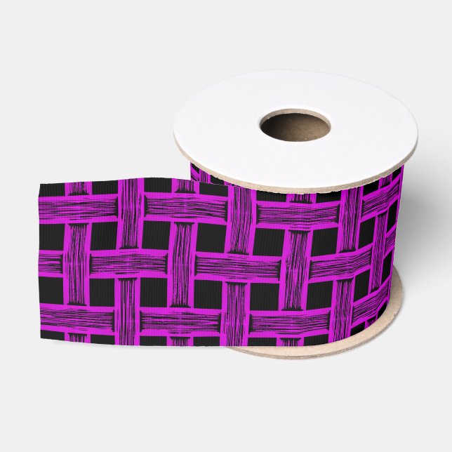 Purple Black Weave Pattern Grosgrain Ribbon (Spool)