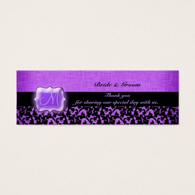 Purple black wedding favour damask floral (Front)