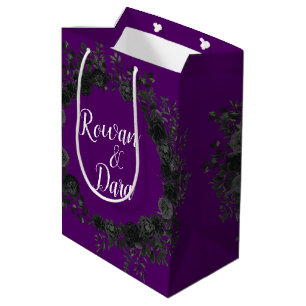 Purple Black Wedding Gothic Roses Medium Gift Bag