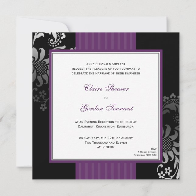 Purple & Black Wedding Invitation - Purple (Front)
