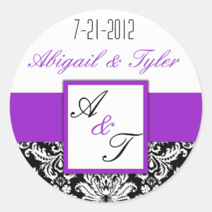 Purple Black Wedding Monogram Damask Sticker