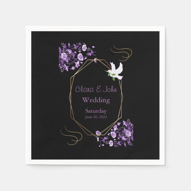 Purple & Black Wedding Napkins  (Front)
