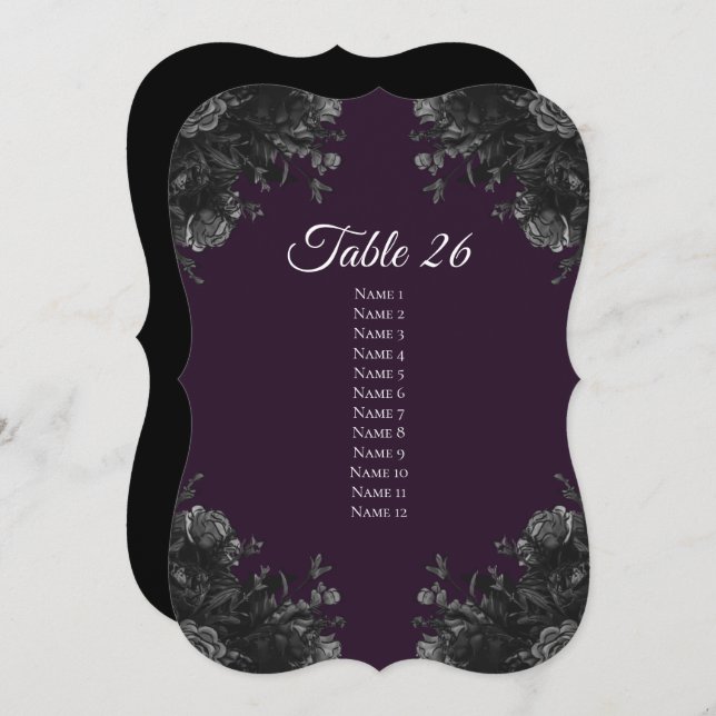 Purple Black Wedding Table Number Escort Cards (Front/Back)