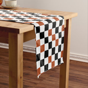 Purple Black White Checkered Pattern Design  Short Table Runner