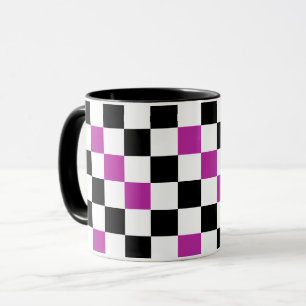 Purple Black White Chequered Pattern Design Mug