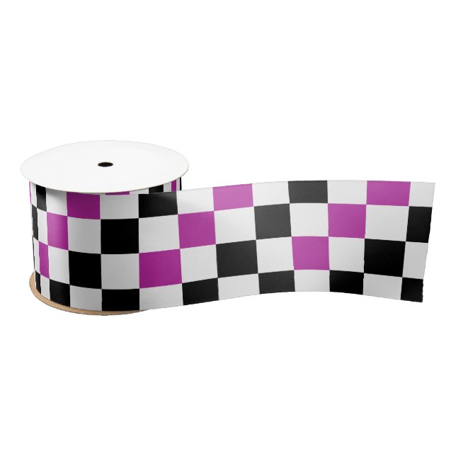Purple Black White Chequered Pattern Design  Satin Ribbon (Spool)