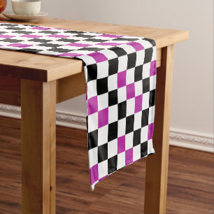 Purple Black White Chequered Pattern Design  Short Table Runner