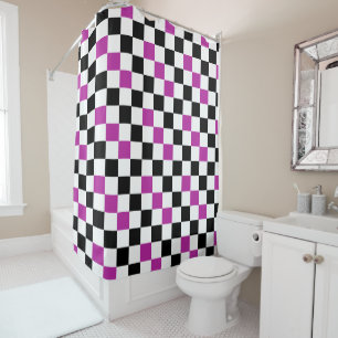 Purple Black White Chequered Pattern Design Shower Curtain