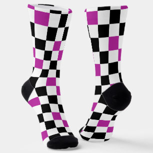 Purple Black White Chequered Pattern Design Socks