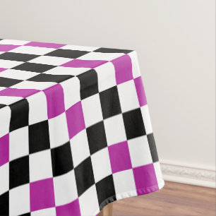 Purple Black White Chequered Pattern Design Tablecloth