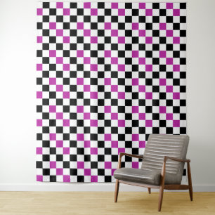 Purple Black White Chequered Pattern Design Tapestry