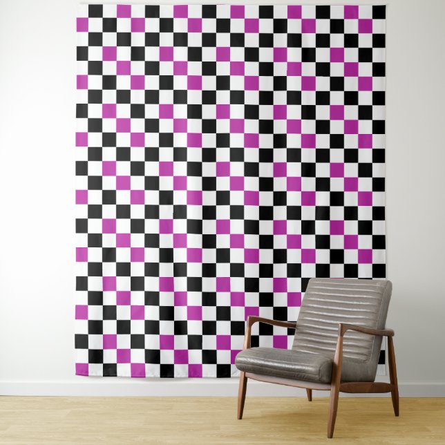 Purple Black White Chequered Pattern Design  Tapestry (In Situ)