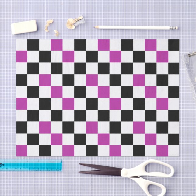 Purple Black White Chequered Pattern Design  Tissue Paper (Craft)