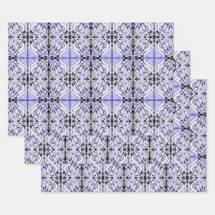 Purple Black White Curly Abstract Repeat Pattern  Wrapping Paper Sheet