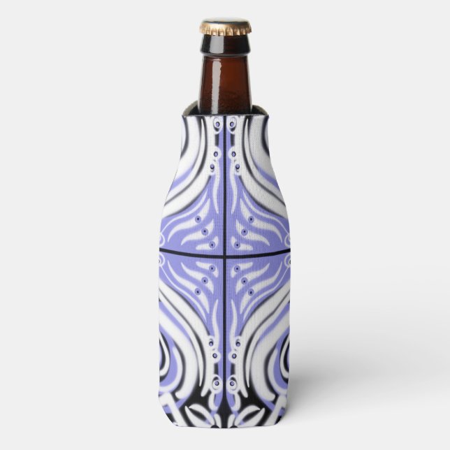 Purple Black White Curvy Abstract Pattern Bottle Cooler (Bottle Front)