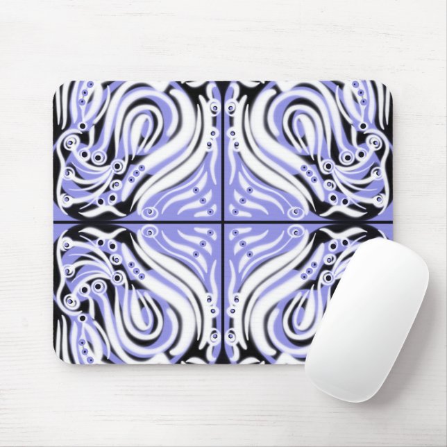 Purple Black White Curvy Abstract Pattern  Mouse Pad (With Mouse)