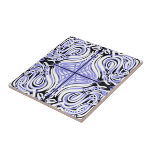 Purple Black White Curvy Abstract Pattern  Tile