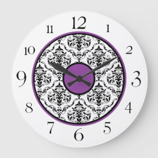 Purple Black & White Damask Elegant 10.75" Clock