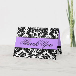 Purple Black White Damask Thank You Card