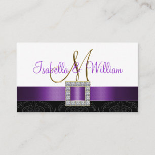 Purple Black White Damask Wedding Place Card