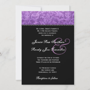 Purple Black White Damask Wedding Ver 003 Invitation