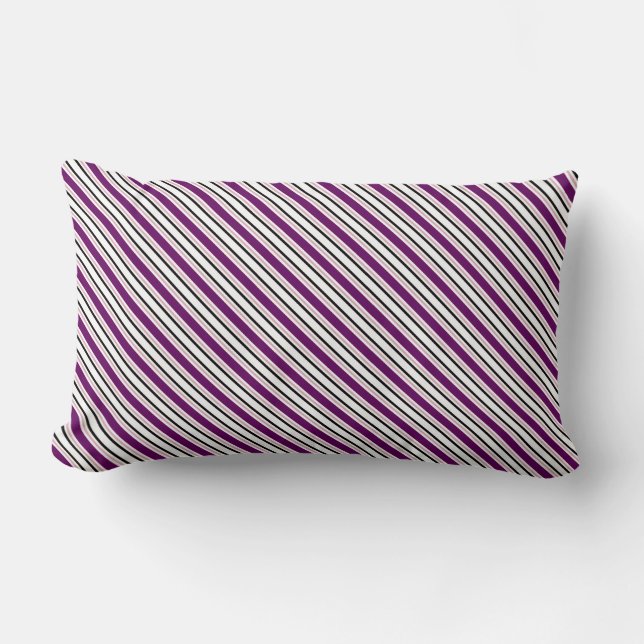 Purple Black White Diagonal Stripes Lumbar Cushion (Front)