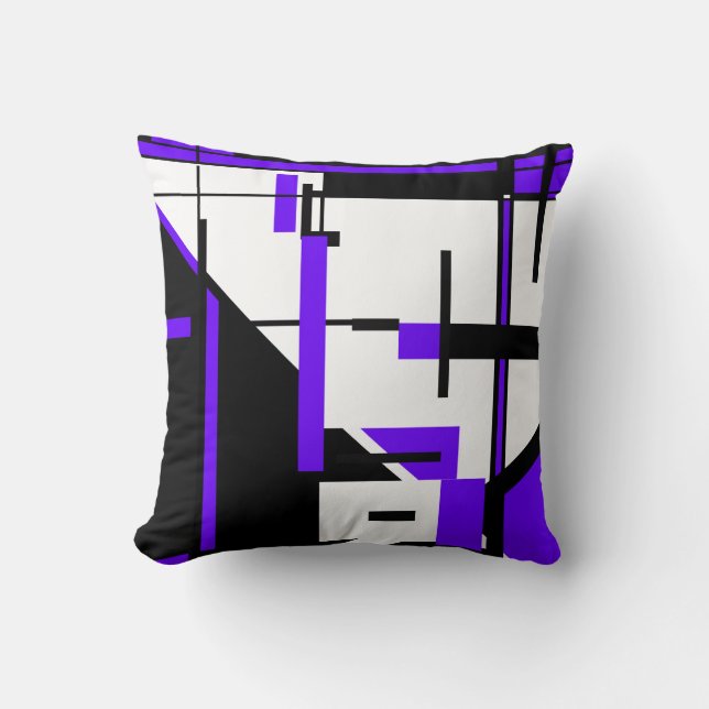 Purple Black White Geometric Abstract MCM Look Cushion (Front)