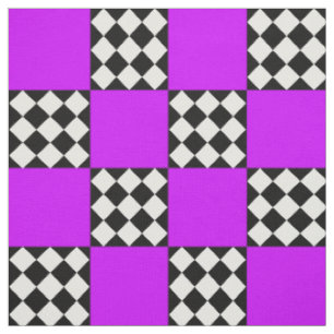 Purple Black White Harlequin Square Shape Textile Fabric