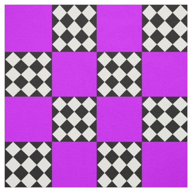 Purple Black White Harlequin Square Shape Textile Fabric (Swatch)