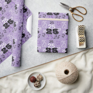 Purple Black White Numbers Personalised Wrapping Paper