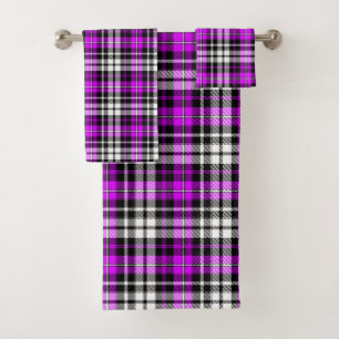 Purple Black White Plaid Tartan Pattern Design  Bath Towel Set