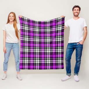 Purple Black White Plaid Tartan Pattern Design  Fleece Blanket
