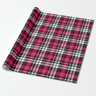 Purple Black White Plaid Tartan Pattern Design  Wrapping Paper