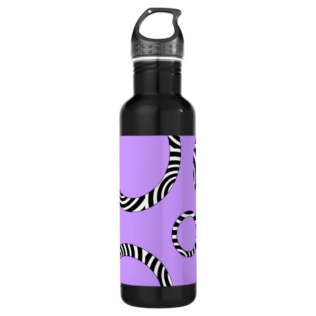 Purple Black White Stripes & Circles 710 Ml Water Bottle (Front)