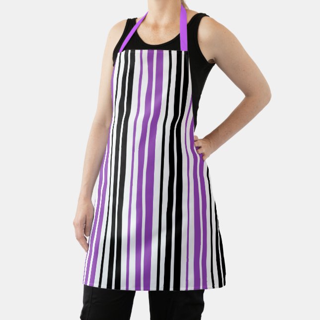 Purple Black White Stripes Pattern Design  Apron (Insitu)