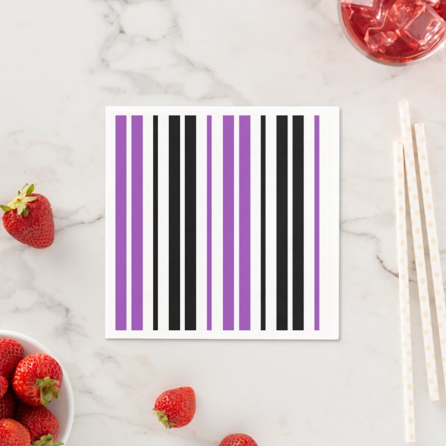 Purple Black White Stripes Pattern Design  Napkin (Insitu)