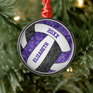 purple black white volleyball girly sporty metal tree decoration