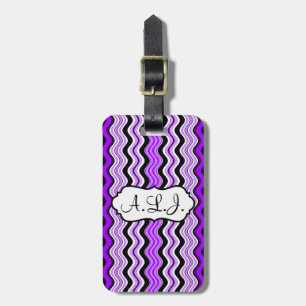 Purple, Black, White Wavy Stripes Luggage Tag