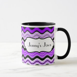 Purple, Black, White Wavy Stripes Personalised Mug