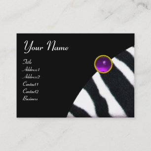 PURPLE BLACK WHITE ZEBRA FUR MONOGRAM ,Amethyst Business Card