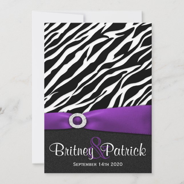 Purple Black White Zebra Wedding Invitations (Front)