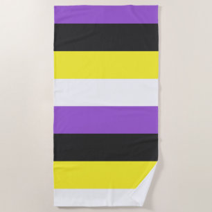 Purple, Black, Yellow and White Stripes  Beach Towel