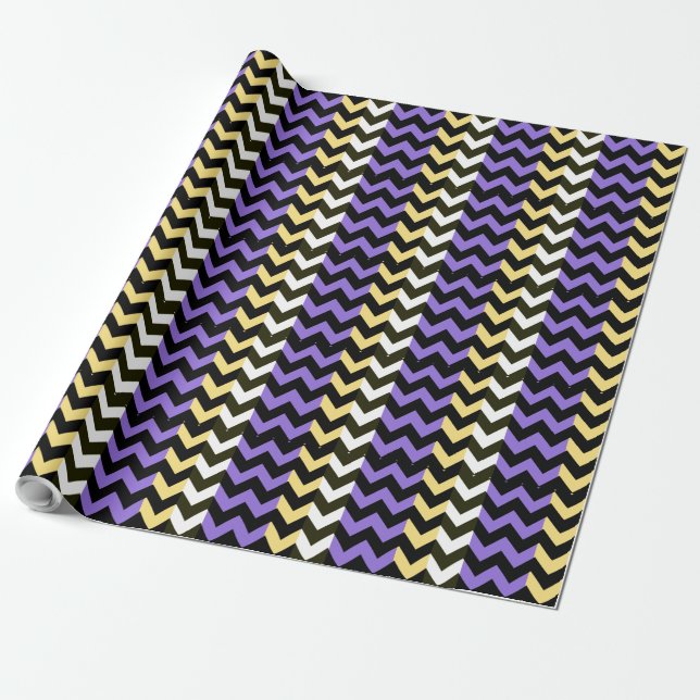 Purple Black Yellow Chevron Zigzap Pattern Wrapping Paper (Unrolled)