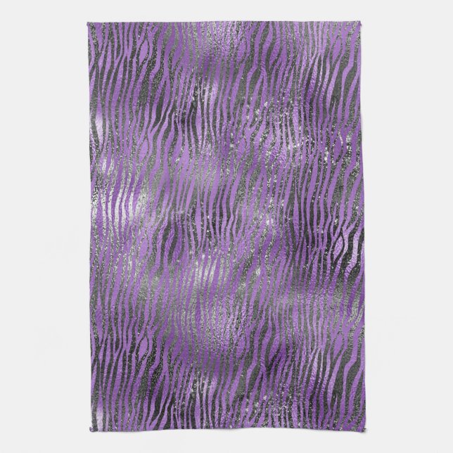 Purple Black Zebra Print Tea Towel (Vertical)