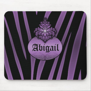 Purple Black Zebra Stripes with Flourish Nameplate Mouse Pad